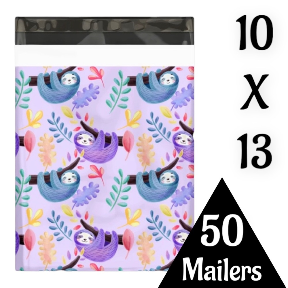 50 10X13 Poly Mailers Purple Sloths Shipping Envelopes Bags PRICE IS FIRM - Picture 2 of 7